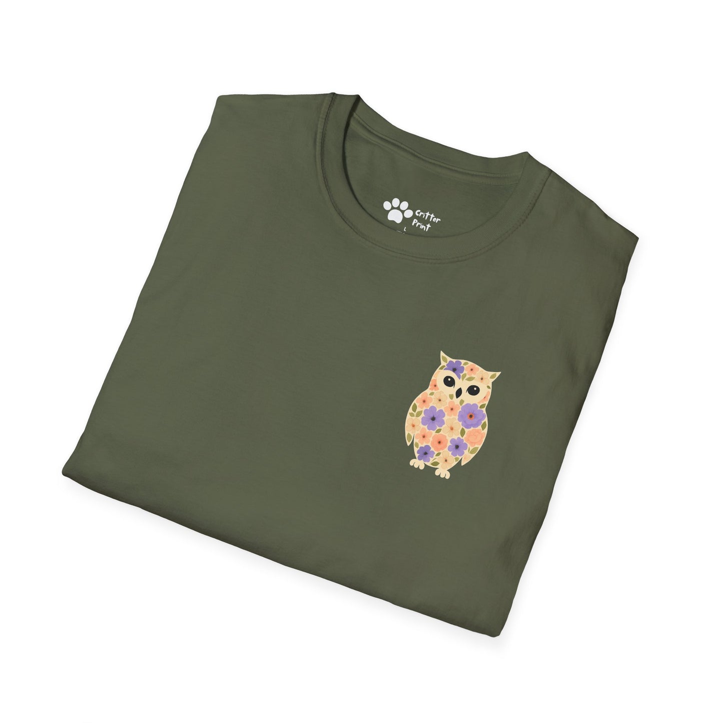 Floral Owl on Chest T-Shirt