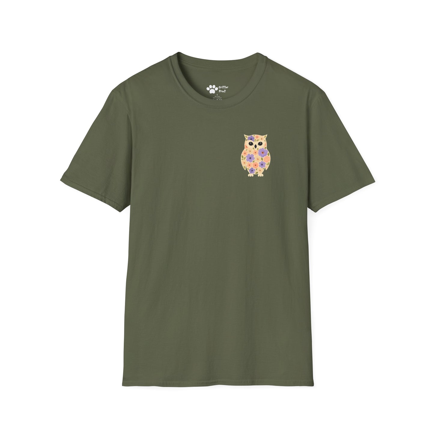 Floral Owl on Chest T-Shirt