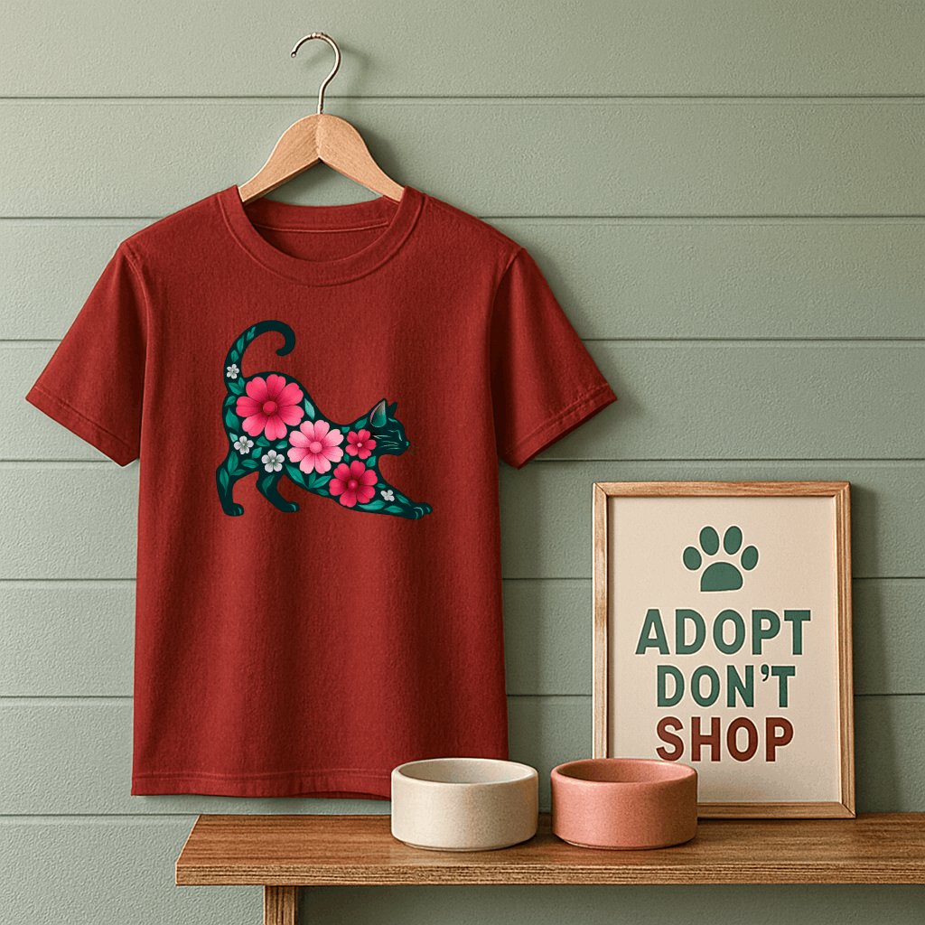 Flower Cat Stretching T-Shirt