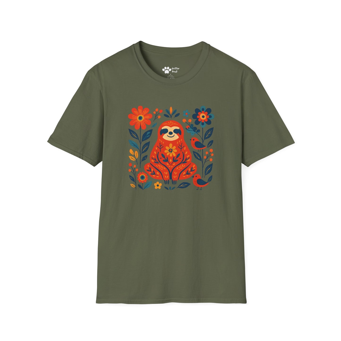 #2 Joyful Sloth with Birds and Blooms T-Shirt