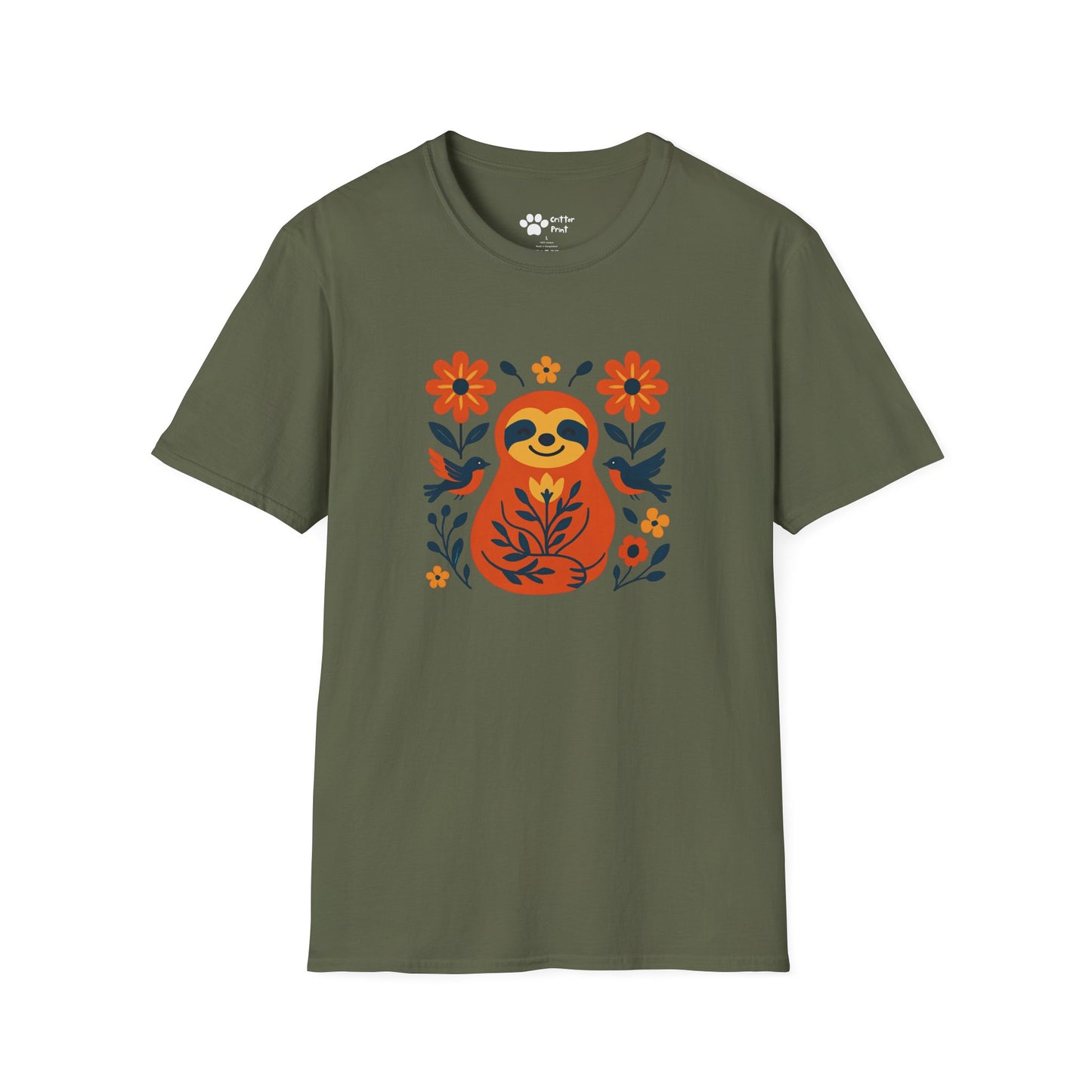 Joyful Sloth with Birds and Blooms T-Shirt