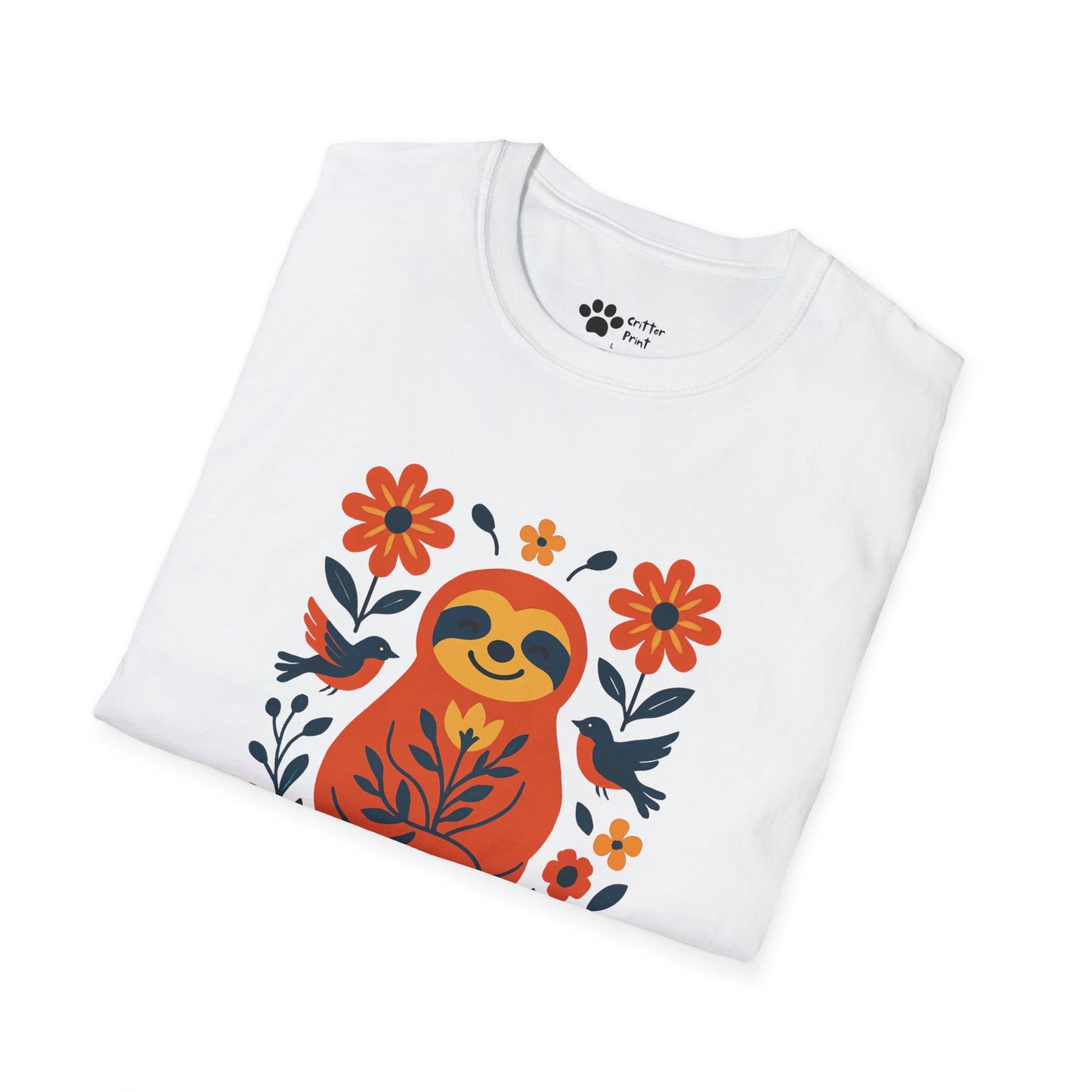Joyful Sloth with Birds and Blooms T-Shirt