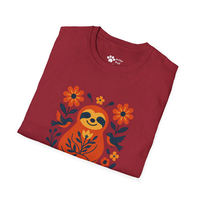 Joyful Sloth with Birds and Blooms T-Shirt