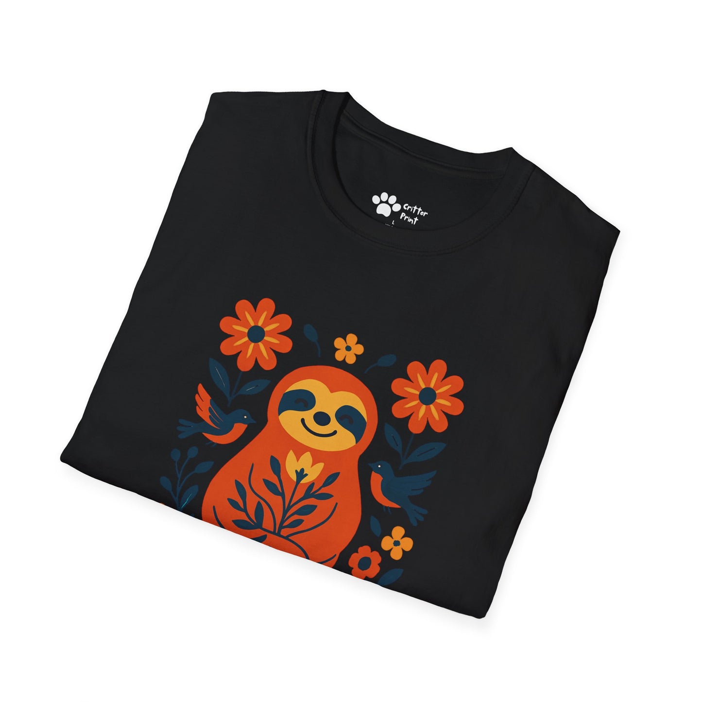 Joyful Sloth with Birds and Blooms T-Shirt