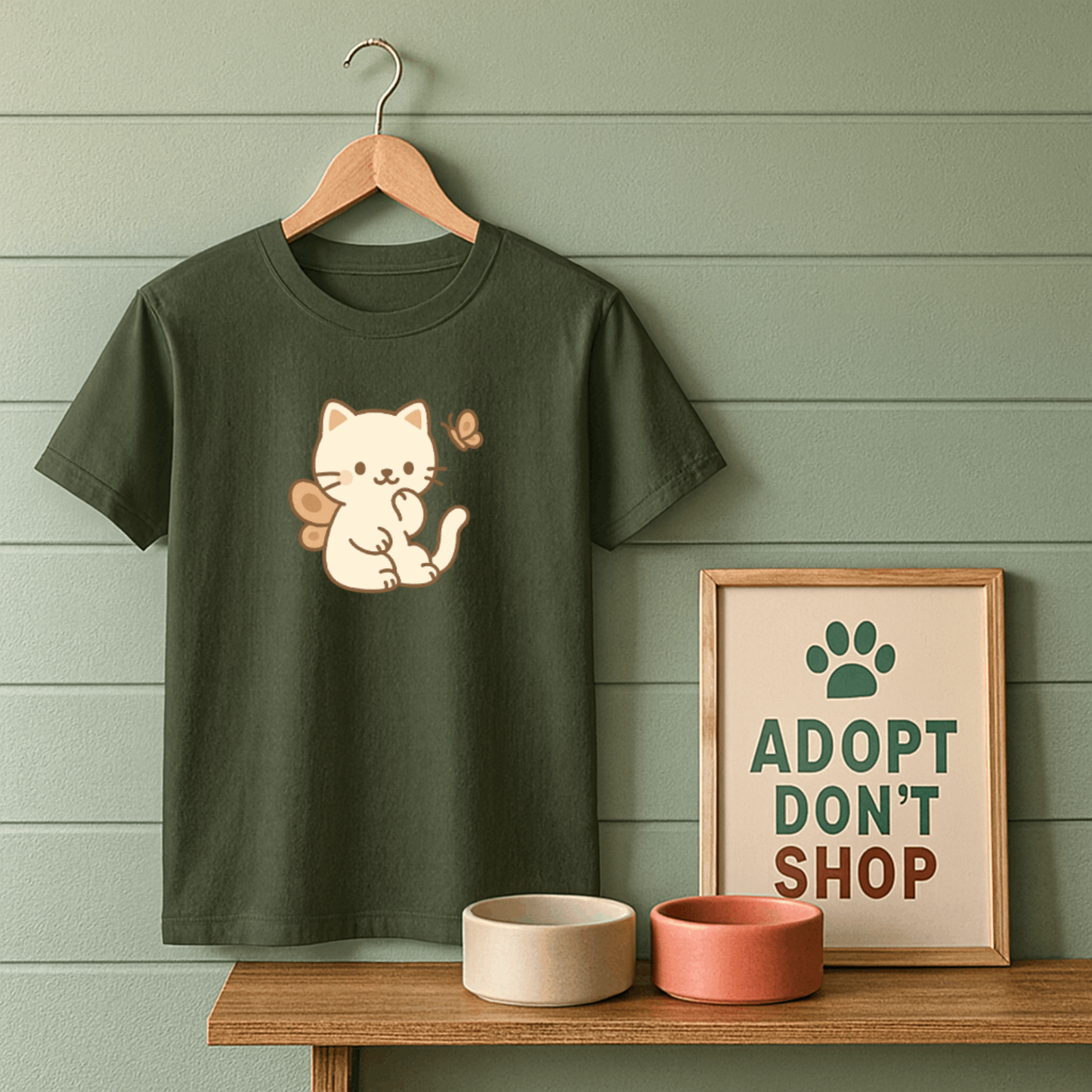 Butterfly Cat Full Chest Logo T-Shirt