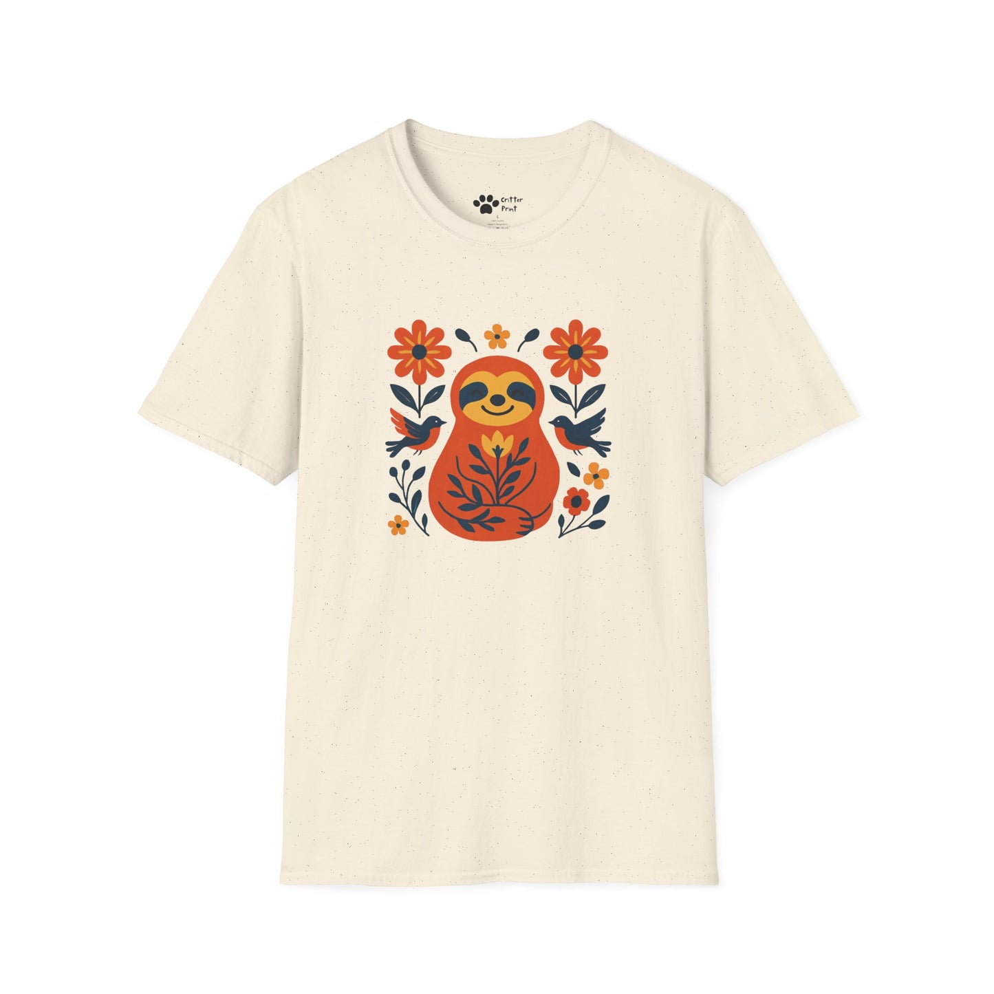Joyful Sloth with Birds and Blooms T-Shirt