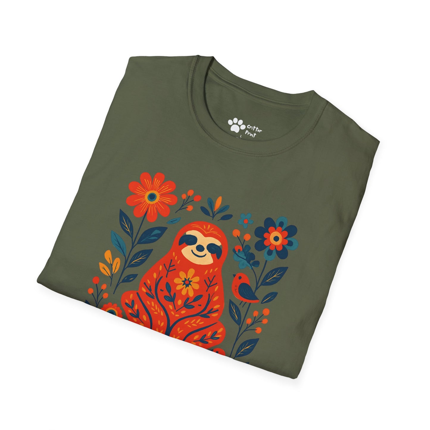 #2 Joyful Sloth with Birds and Blooms T-Shirt
