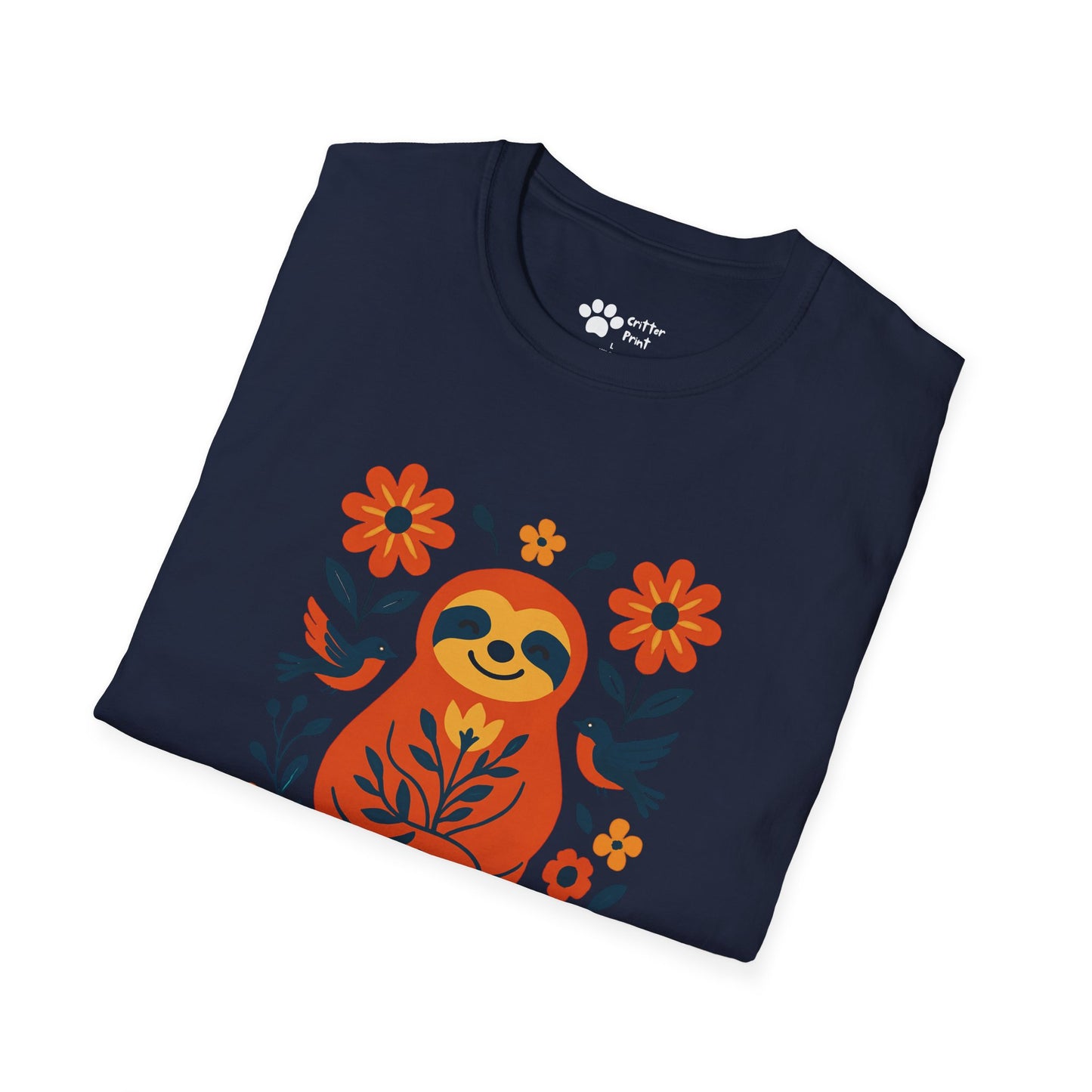 Joyful Sloth with Birds and Blooms T-Shirt