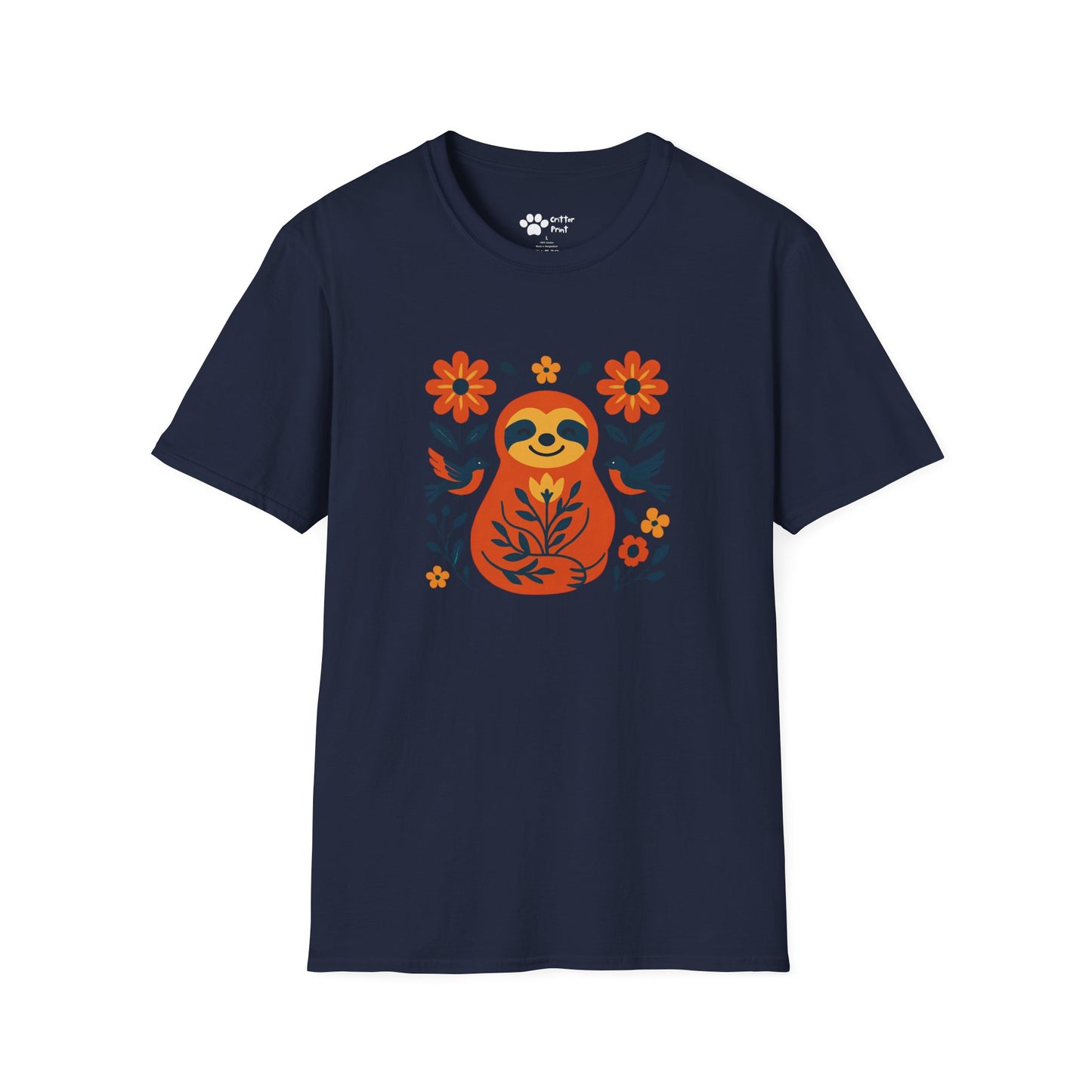 Joyful Sloth with Birds and Blooms T-Shirt
