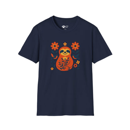 Joyful Sloth with Birds and Blooms T-Shirt