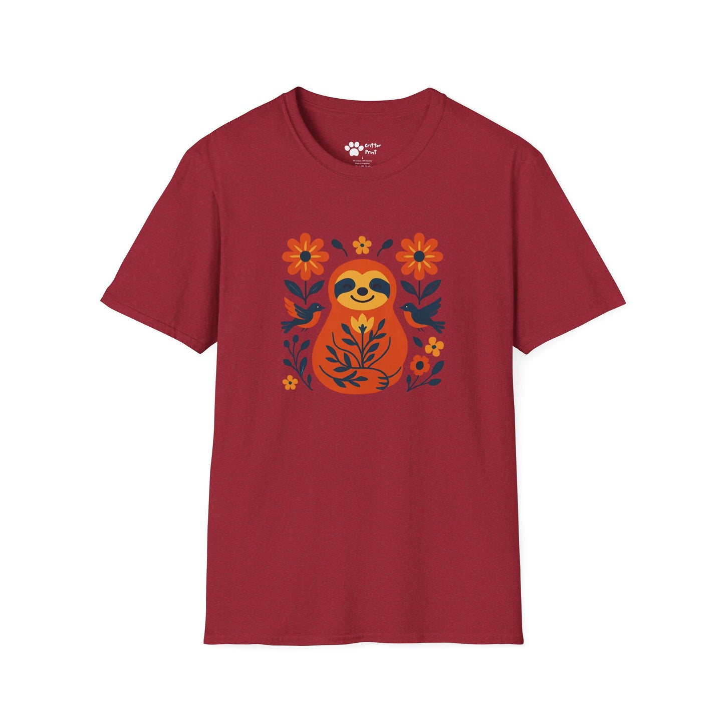 Joyful Sloth with Birds and Blooms T-Shirt