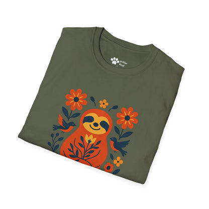 Joyful Sloth with Birds and Blooms T-Shirt