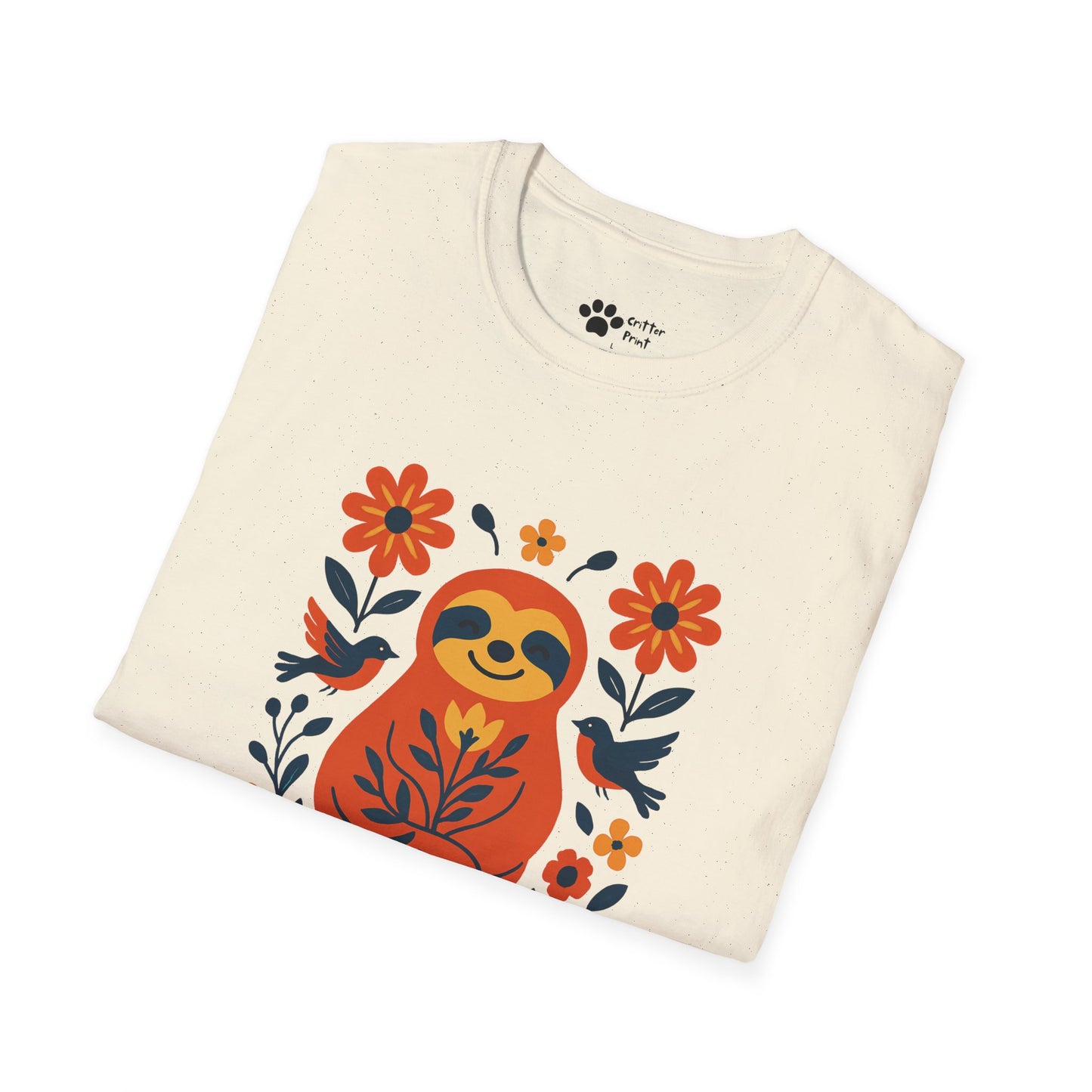 Joyful Sloth with Birds and Blooms T-Shirt