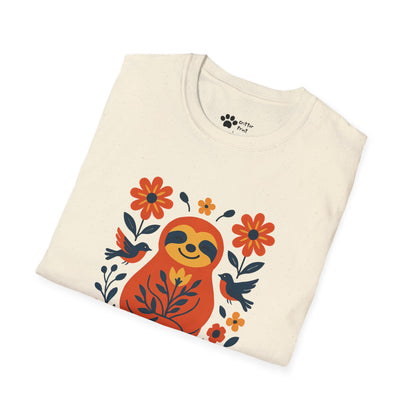 Joyful Sloth with Birds and Blooms T-Shirt