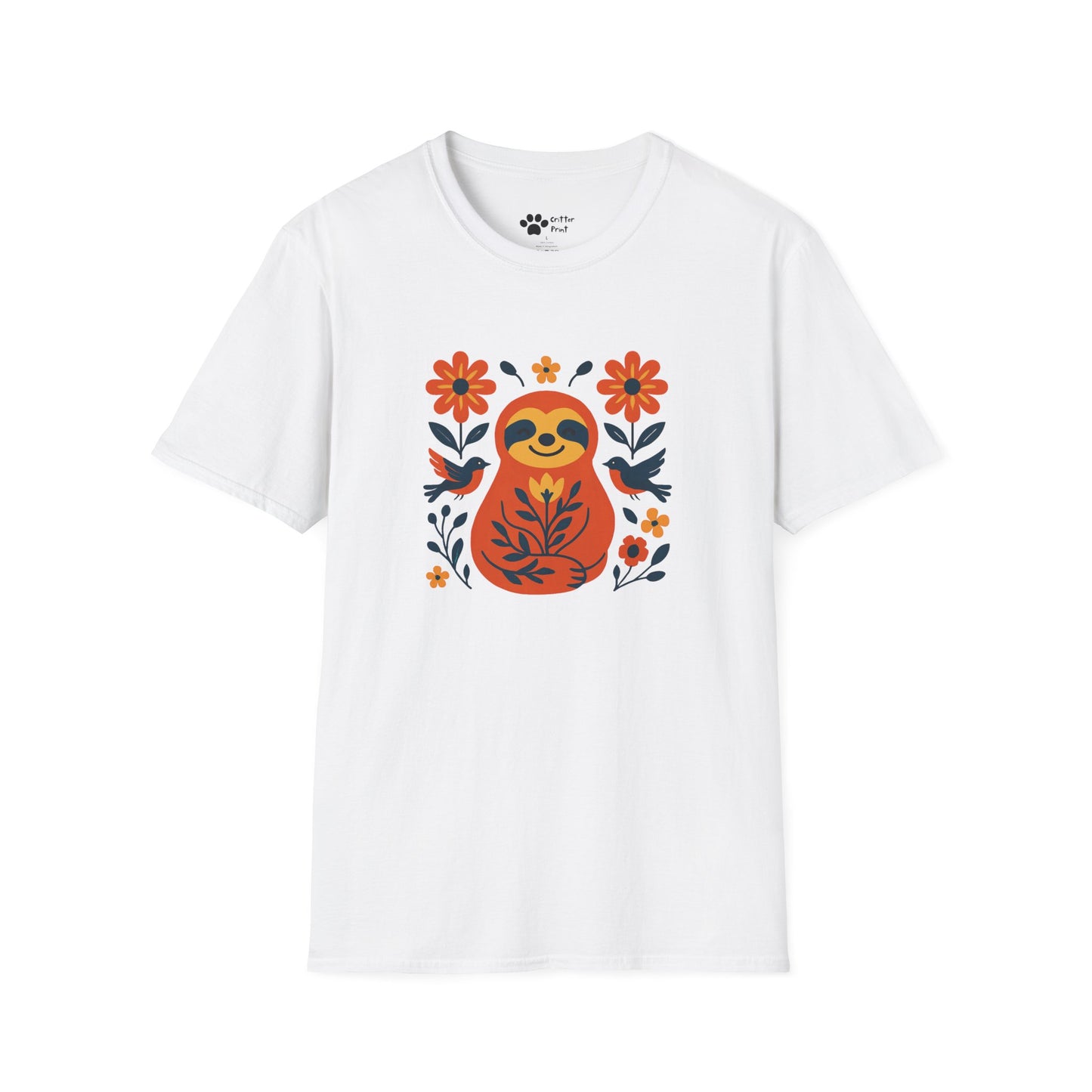 Joyful Sloth with Birds and Blooms T-Shirt