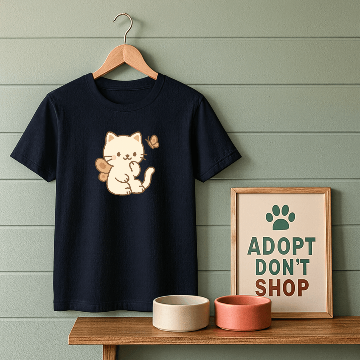 Butterfly Cat Full Chest Logo T-Shirt