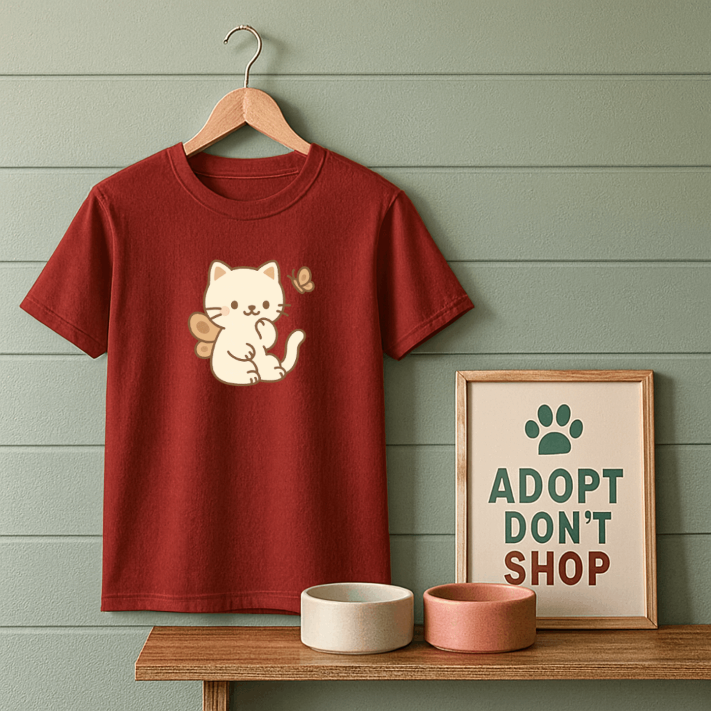 Butterfly Cat Full Chest Logo T-Shirt