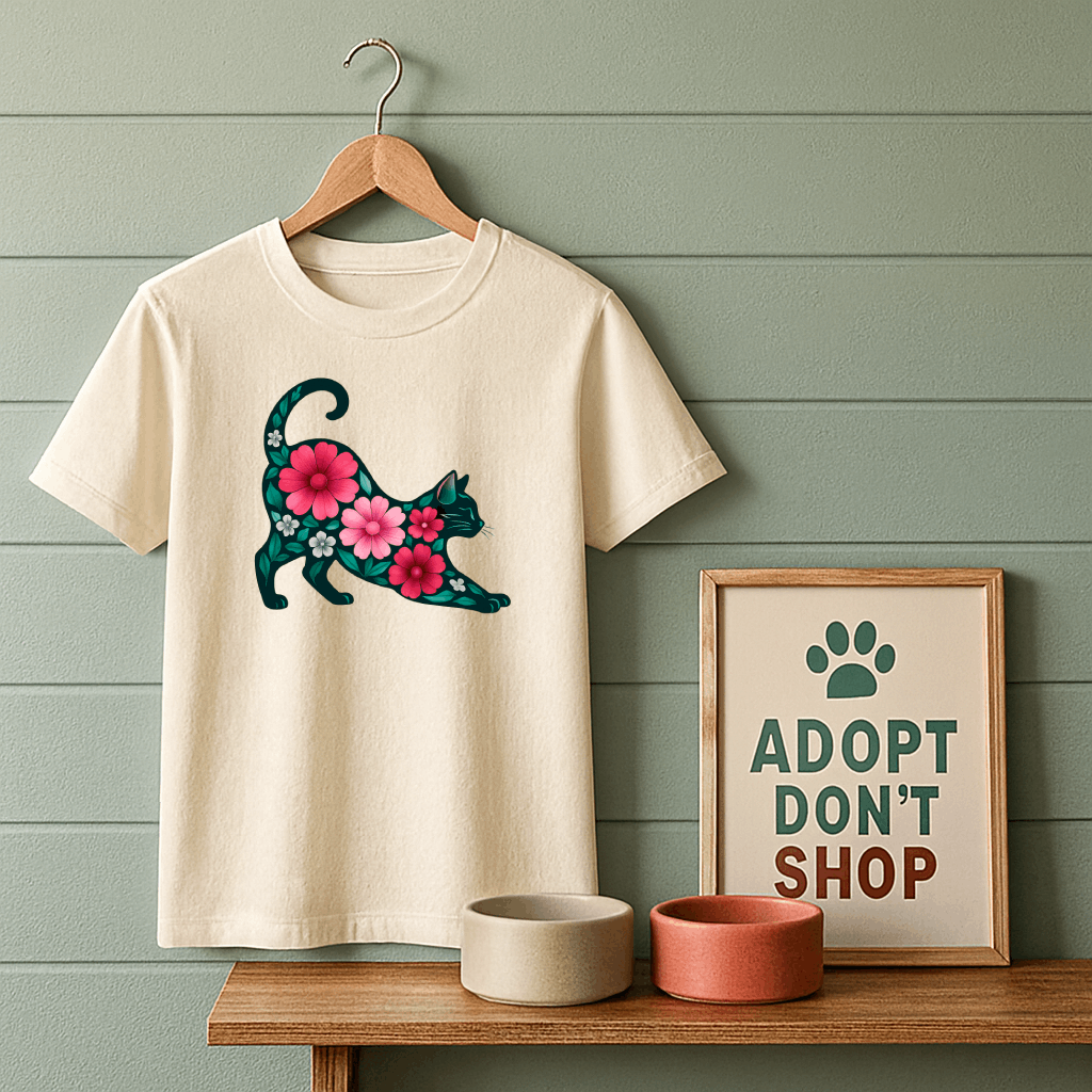 Flower Cat Stretching T-Shirt