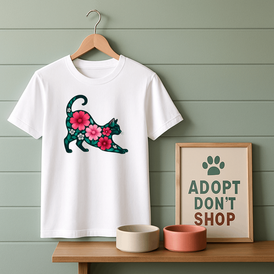 Flower Cat Stretching T-Shirt